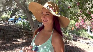 Outdoors motion picture of Lily Adams giving follower and getting fucked in doggy